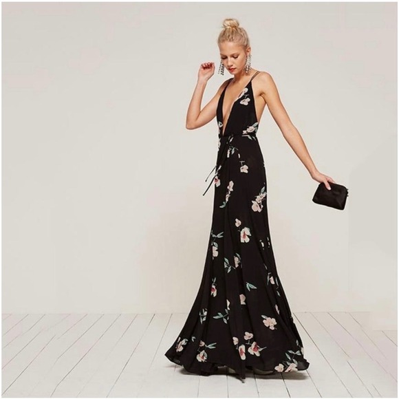 Reformation Dresses & Skirts - Reformation Tallulah Ornament Maxi Dress Black Floral | Open Back | Size 2